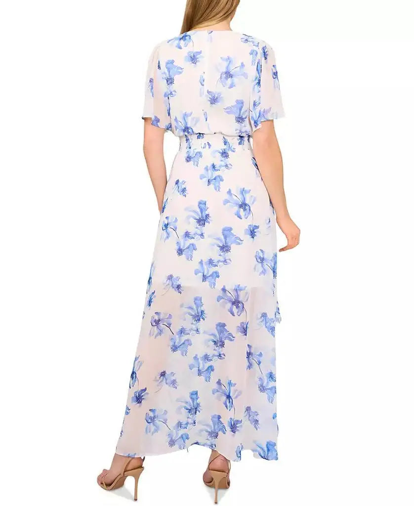 Women's Floral Flutter-Sleeve Smocked-Waist Maxi Dress