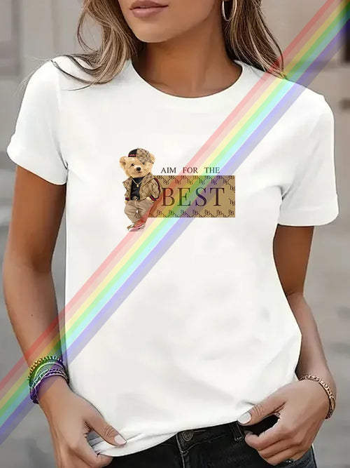 2025 Y2K For Women Summer Short Sleeve Tshirts Fashion Tree Bear Print Ladies T-shirts Top Cartoon Womens Graphic Tees T-Shirts
