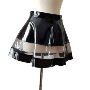 Sexy Faux Leather Patchwork Clear Plastic PVC High Waist Mini Skirts Short Skirt Preppy Style High Street Party Clubwear