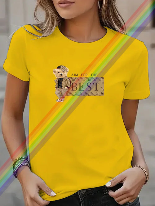 2025 Y2K For Women Summer Short Sleeve Tshirts Fashion Tree Bear Print Ladies T-shirts Top Cartoon Womens Graphic Tees T-Shirts