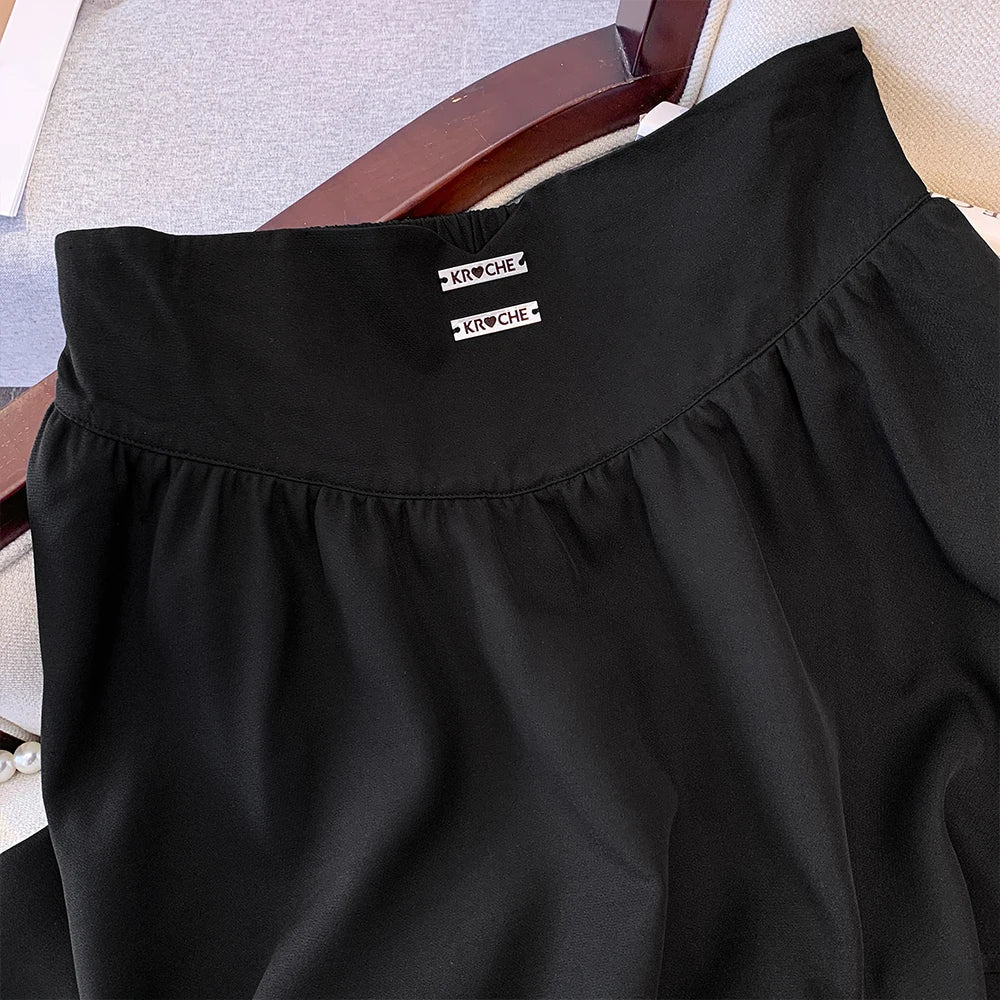 Plus size women's summer casual skirt Layered cake skirt Black polyester fabric loose comfortable skirt without lining